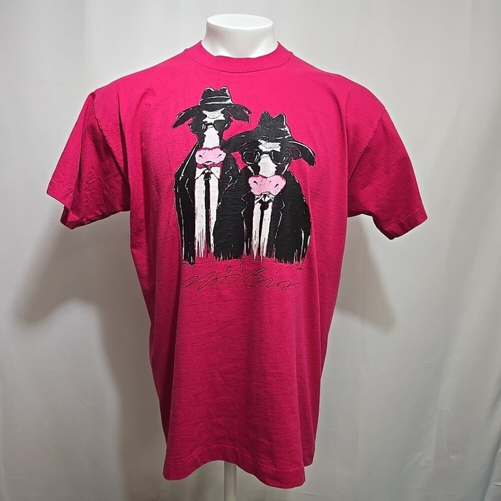VTG Moos Bros Single Stitch Tee Shirt Adult Size XL Blues Brothers Parody Cows